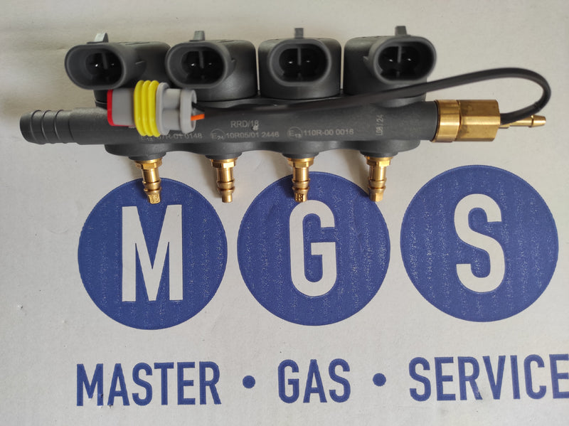 Iniettori Rail 4 Cilindri Unito Romano Autogas Con Sensore Temp Gas Cod. Rr4Fast2-U